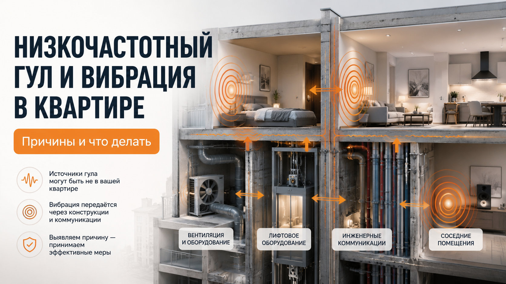 Низкочастотный гул и вибрация в квартире Инфографика с причинами низкочастотного гула и вибрации в квартире