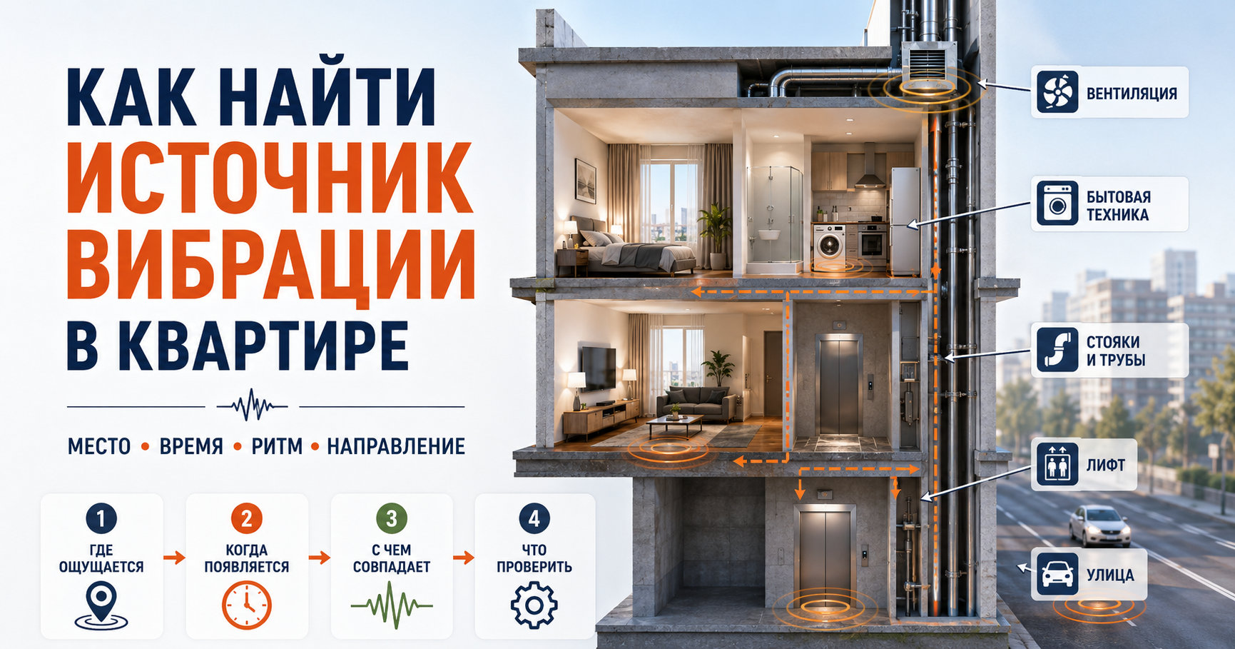 Как найти источник вибрации в квартире Схема поиска источника вибрации в квартире